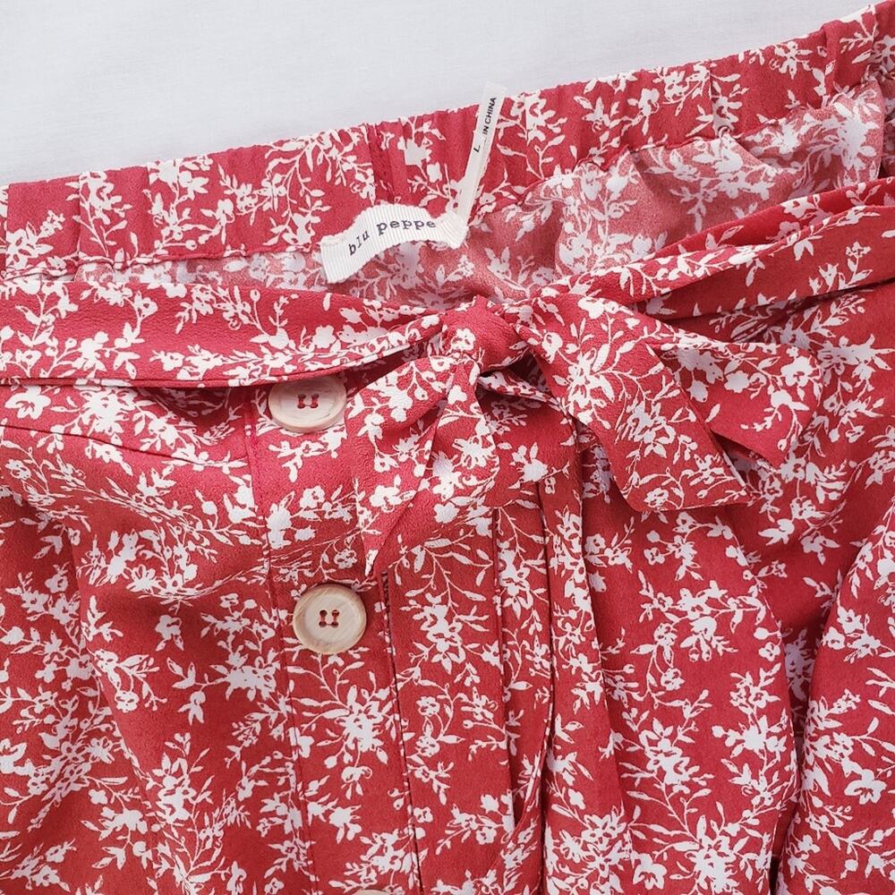 Perch by Blu Pepper Red Floral Midi Skirt Large Button Down Boho Cottagecore - Picture 5 of 11